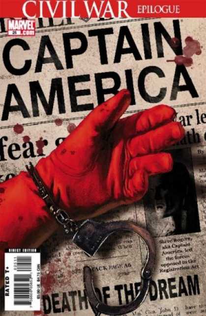 Bestselling Comics (2007) - Captain America #25: The Death of Captain America (Captain America) by Ed Brubak - Death - Dream - Gloved Hand - Newspaper - Handcuffs