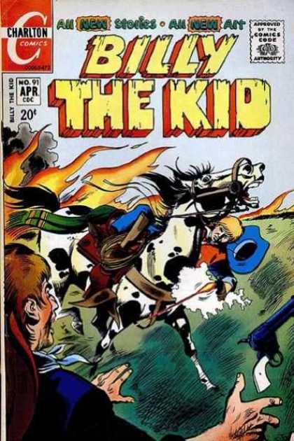 Billy the Kid 91 - Charlton Comics - White Horse - Fire - Blue Hat - Gun