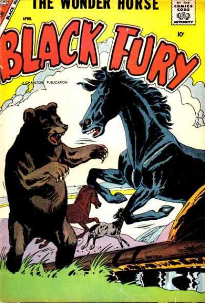 Black Fury 13 - The Wonder Horse - Black Horse - Bear - Clouds - Grass