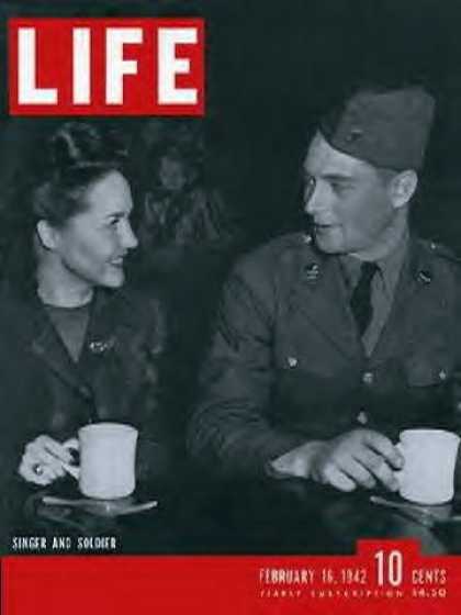 Books About Movies - original LIFE MAGAZINE of February 16 1942 with USO Singer and Soldier the cover