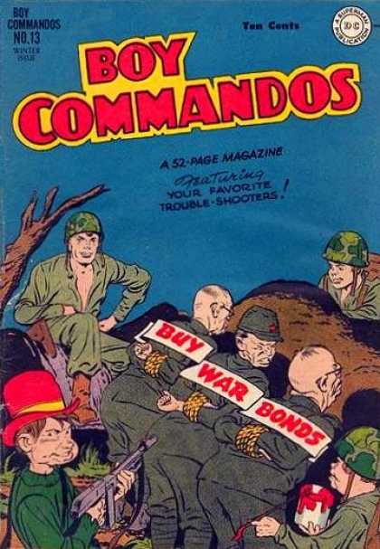 Boy Commandos 13 - Helmets - Outdoors - Buy War Bonds - Villians - Heroes - Jack Kirby