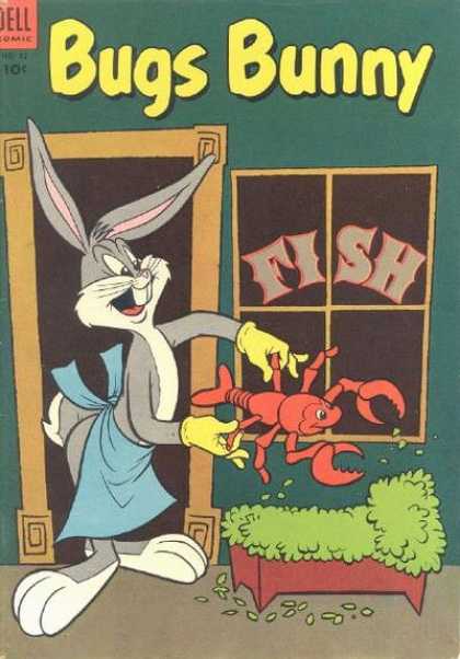 Bugs Bunny 32 - Lobster - Fish - Apron - Green Bush - Yellow Gloves