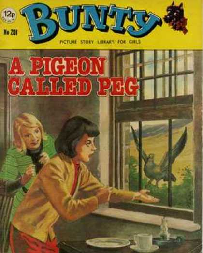 Bunty Picture Story Library 201 - A Pigeion Called Peg - Girls At The Windows - Pigeon Outside The Window - Candle - Cup And Saucer