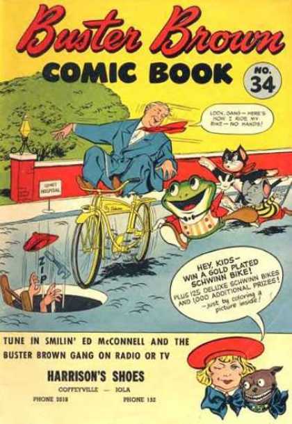 Buster Brown Comics 34 - Bike - Gold Plated - Schwinn - Manhole - Blue Suit