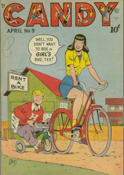 Candy 9 - Rent A Bike - Girl Wear Yellow Top - April No9 - Red Bike - Boy
