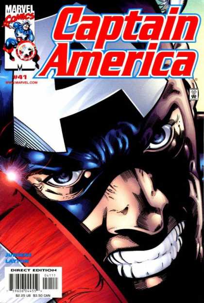 Captain America (1998) 41 - Mask - Blue Eyes - Grit Teeth - Shield - Close-up - Dan Jurgens
