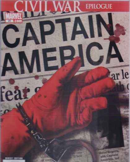 Captain America (2004) 0 - Newspaper - Hand - Civil War Epilogue - Blood - Handcuffs