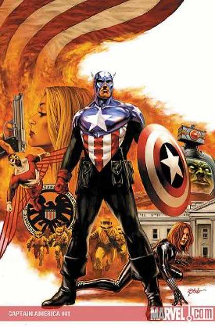 Captain America (2004) 41 - Captain America - Gun - Shield - White House - Flag