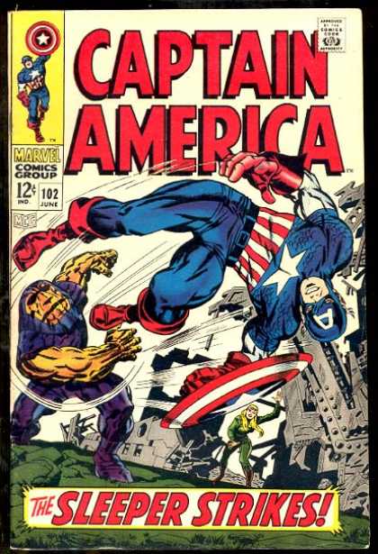 Captain America 102 - The Sleeper Strikes - Sheild - Ruined City - Villians - Fight - Jack Kirby