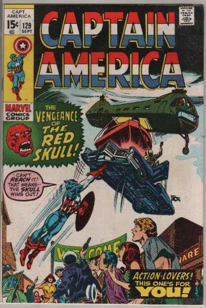 Captain America 129 - Approved By The Comics Code - Superhero - Shield - Helicopter - Car