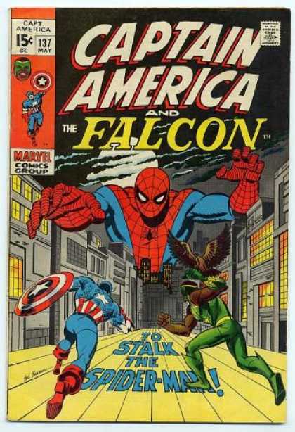 Captain America 137 - The Falcon - Spiderman - No 137 - May - To Stalk The Spider-man - Sal Buscema