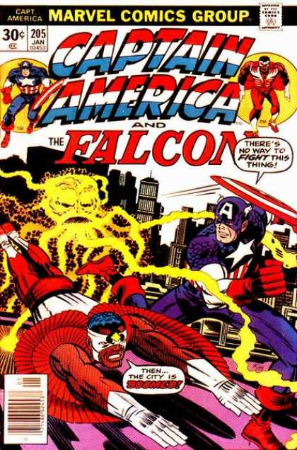 Captain America 205 - Marvel Comics - The Falcon - Electric Octopus - City Buildings - Star - Jack Kirby