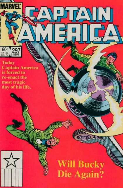 Captain America 297 - Airplane - Man Falling - Man Holding Onto Plane - Will Bucky Die Again - Red Background