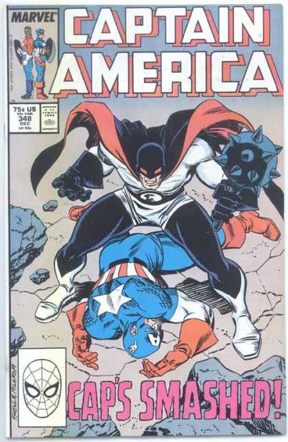 Captain America 348 - Marvel - Caps Smashed - Mace - Man Lying On Ground - Black Mask