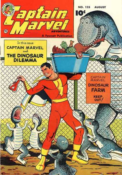 Captain Marvel Adventures 123 - Fawcett - Superhero - Dinosaur - Food - Silly - Clarence Beck