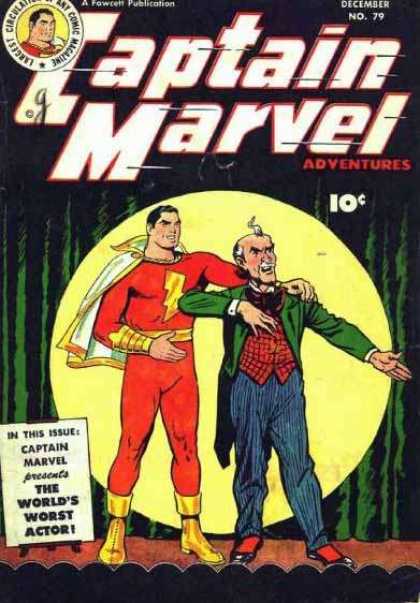Captain Marvel Adventures 79 - Red Suit - White Cape - Actor - Spotlight - Stage Curtain - Clarence Beck