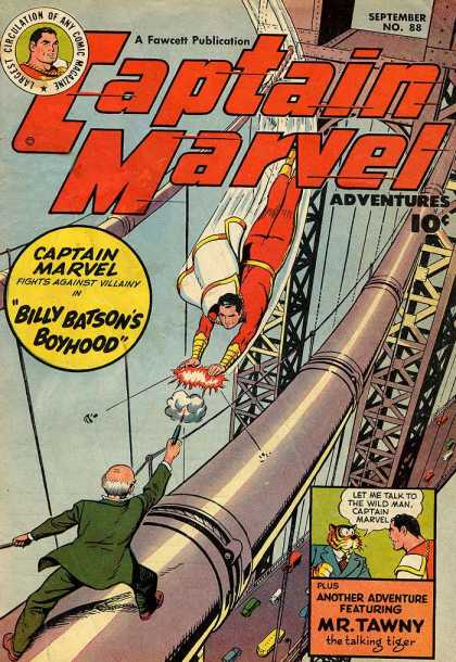 Captain Marvel Adventures 88 - Billy Batsons Boyhood - Bridge - Water - Mr Tawny - Talking Tiger - Clarence Beck