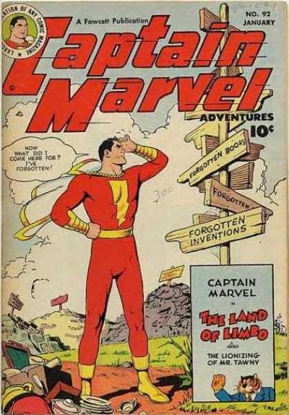 Captain Marvel Adventures 92 - Forgotten Books - Wooden Sign - Land Of Limbo - Fawcett Publication - Red Suit - Clarence Beck