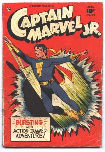 Captain Marvel Jr. 72 - Lightning - Cape - Blue Suit - Bursting With Action-jammed Adventure - Yellow Boots