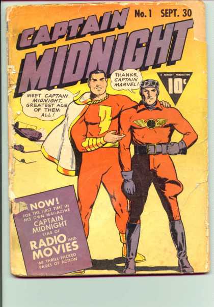 Captain Midnight 1 - Captain Marvel - Radio And Movies - Airplanes - Cape - Gloves