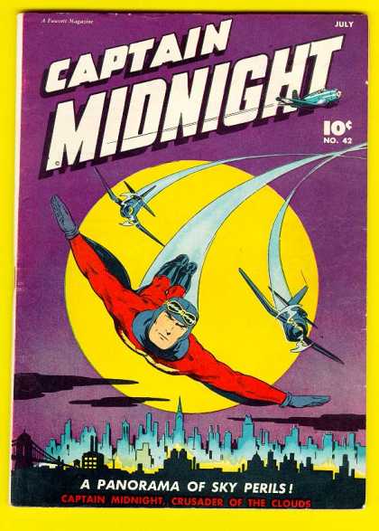 Captain Midnight 42 - Purple - Yellow - Moon - City - Planes