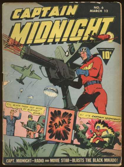 Captain Midnight 6 - Planes - Machine Gun - Red Plane - Parachuts - Bam