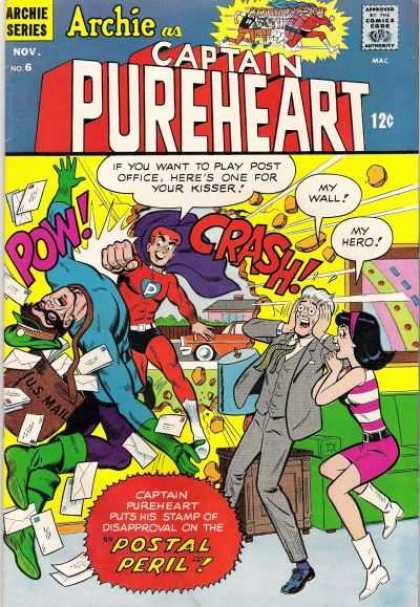 Captain Pureheart 6 - Approved By The Comics Code - Archie Series - Superhero - Woman - Us Mail