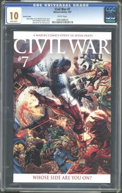 CGC 10 Comics 15 - Civil War Comic - Volume Number 7 - Captain America - Seven Part Book - Battle On The Cover
