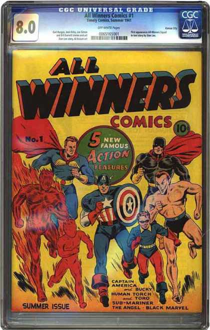 CGC Graded Comics - All Winners Comics #1 (CGC) - Captain America - Bucky Human Torch - Toro Submachiner - The Angel - Famous Action Features