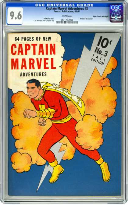 CGC Graded Comics - Captain Marvel Adventures #3 (CGC) - Captain Marvel - Lightening Bolt - Smoke - Cape - Red Outfit