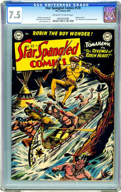 CGC Graded Comics - Star Spangled Comics #120 (CGC) - Star Spangled Comics - Man - Rifle - Water - Tree