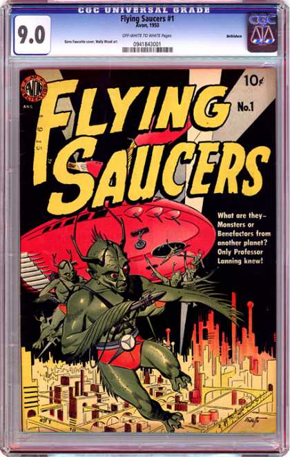 CGC Graded Comics - Flying Saucers #1 (CGC) - Flying Saucers - What Are They Monsters Or Benefactors From Another Planet Only Professor Lenning - Aliens - Space Ship - A City Under Threat