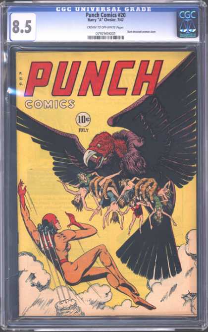CGC Graded Comics - Punch Comics #20 (CGC) - Comic Author Harry A Chesler - Punch Comics Female Superhero - Giant Vulture With Victims In Claws - Rare Vintage Punch Comic - Superheroine Vs Giant Vulture