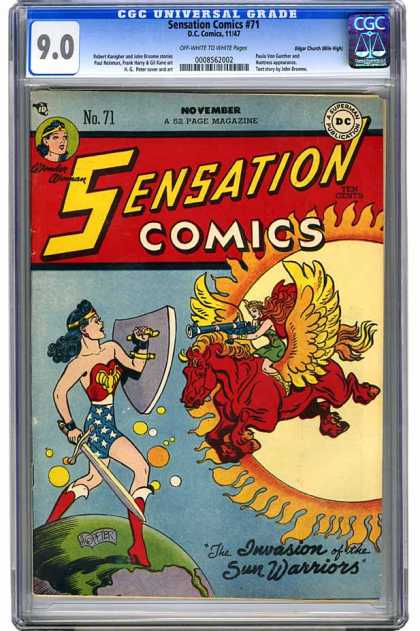 CGC Graded Comics - Sensation Comics #71 (CGC) - The Invasion Of The Sun Warriors - Wonder Woman - Shield - Earth - Sun