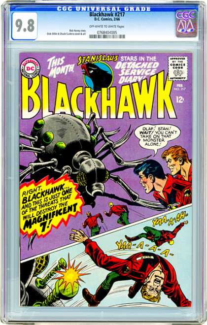 CGC Graded Comics - Blackhawk #217 (CGC) - Blackhawk - Stanislaus - Magnificent 7 - Detached Service Dairy - Spider