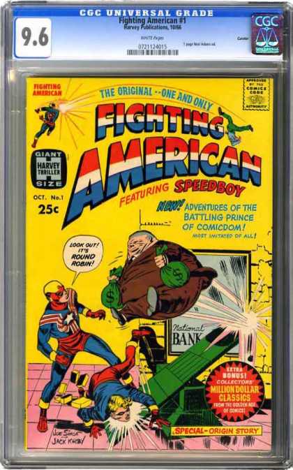 CGC Graded Comics - Fighting American #1 (CGC) - Speedboy - Round Robin - Adventures Of The Battling Prince Of Comicdom - Most Imitated Of All - Bank Robbery