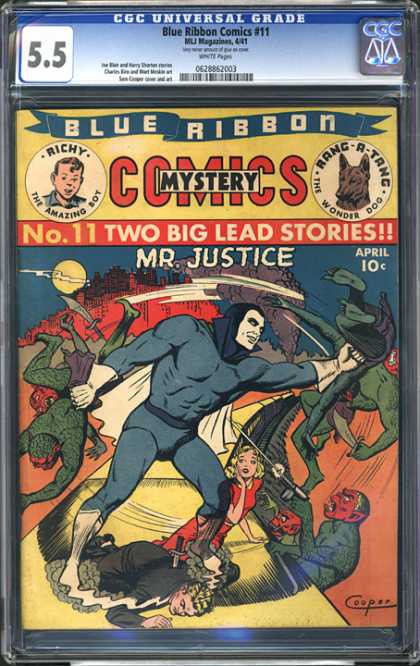 CGC Graded Comics - Blue Ribbon Comics #11 (CGC) - Blue Ribbon - Mystery Comics - Mr Justice - Fighting - Superheroe