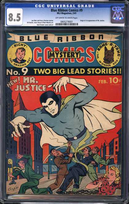 CGC Graded Comics - Blue Ribbon Comics #9 (CGC) - Blue Ribbon - Mr Justice - Attack On City - Mystery - Mystery Comics