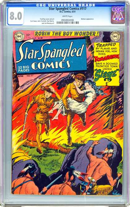 CGC Graded Comics - Star Spangled Comics #117 (CGC) - Lady In White Dress - Flames - Fire - Racoon Hats - Indian Behind Rocks