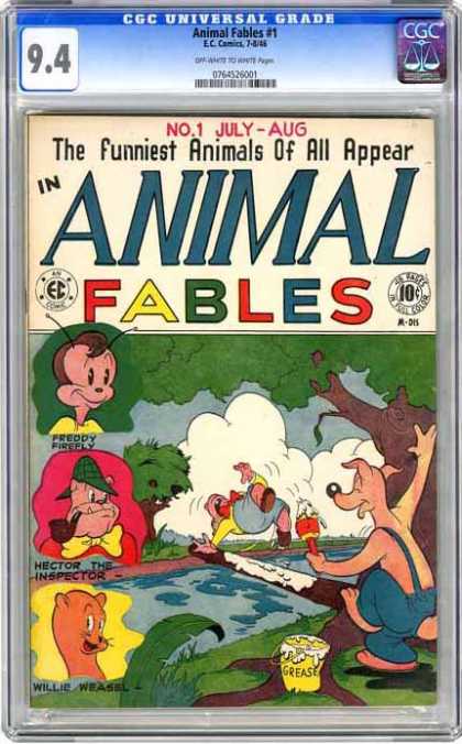 CGC Graded Comics - Animal Fables #1 (CGC) - No 1 July - Aug - The Funniest Animals Of All - Animal Fables - Grease - Slip On Log