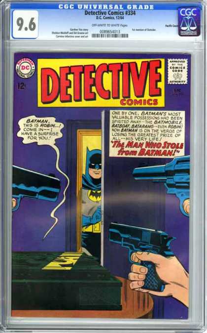 CGC Graded Comics - Detective Comics #334 (CGC) - Comics Code - Detective Comics - The Man Who Stole From Batman - Guns - Costume