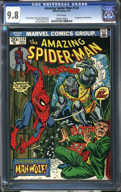 CGC Graded Comics - Amazing Spider-Man #124 (CGC) - Marvel Comics - The Amazing Spider Man - The Mark Of The Man Wolf - Wood Walls - Father