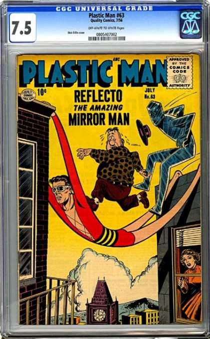 CGC Graded Comics - Plastic Man #63 (CGC) - Plastic Man - Reflecto - Mirror Man - Town Clock - Clouds