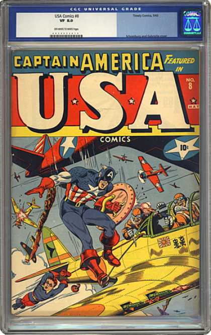 CGC Graded Comics - USA Comics #8 (CGC) - Captain America - Planes - Pilots - Super-heroes - Crashing Plane