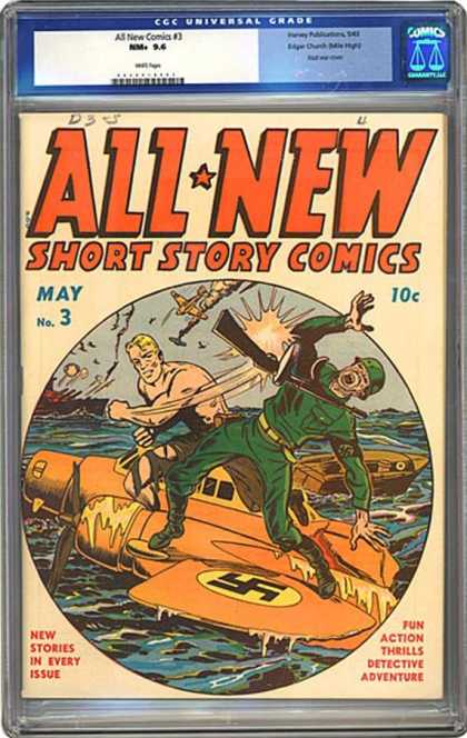 CGC Graded Comics - All New Comics #3 (CGC) - All New Short Story Comics - Swastika - Plane - Gun - Punch