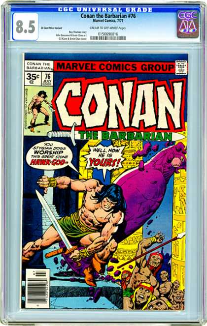 CGC Graded Comics - Conan the Barbarian #76 (CGC) - Brave Man - Holding Sword - Big Bird - Many People - Fighting Man