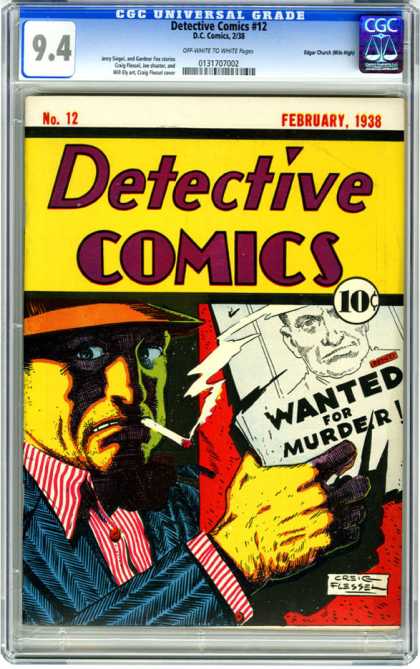 CGC Graded Comics - Detective Comics #12 (CGC) - Wanted For Murder - Cigarette - Hat - Poster - Smoke