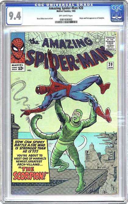 CGC Graded Comics - Amazing Spider-Man #20 (CGC) - Roof Top - Scorpian Man - Water - Web - Red Boots