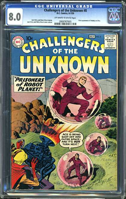 CGC Graded Comics - Challengers of the Unknown #8 (CGC) - Prisoners Of Robot Planet - Bubbles - Ray Gun - Outerspace - Ray