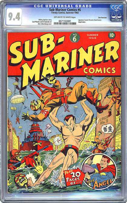 CGC Graded Comics - Sub-Mariner Comics #6 (CGC) - Ship - Parachute - Water - Buildings - Strong